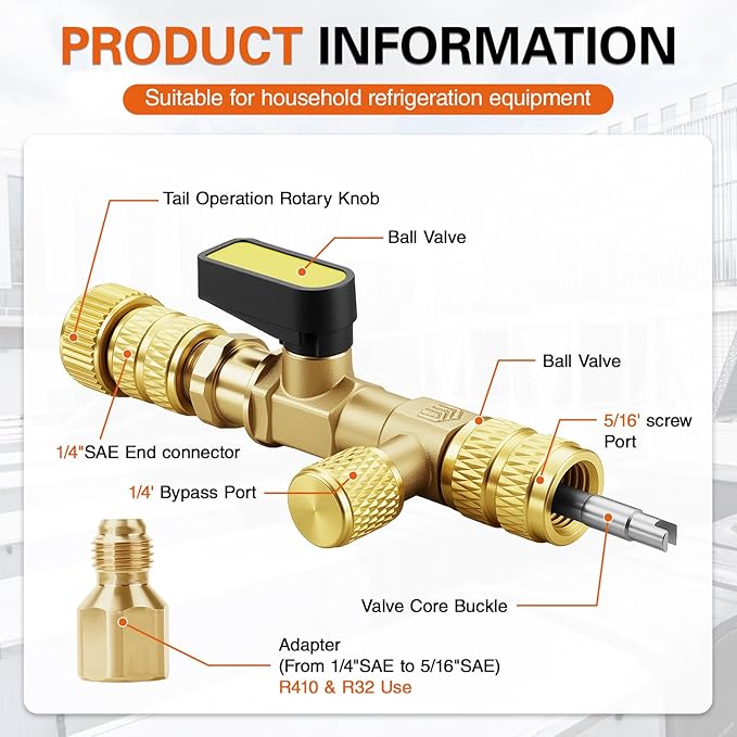 Herramienta de Extracción de Válvula HVAC, Dual 1/4" y 5/16", con 20 Núcleos miniatura 2