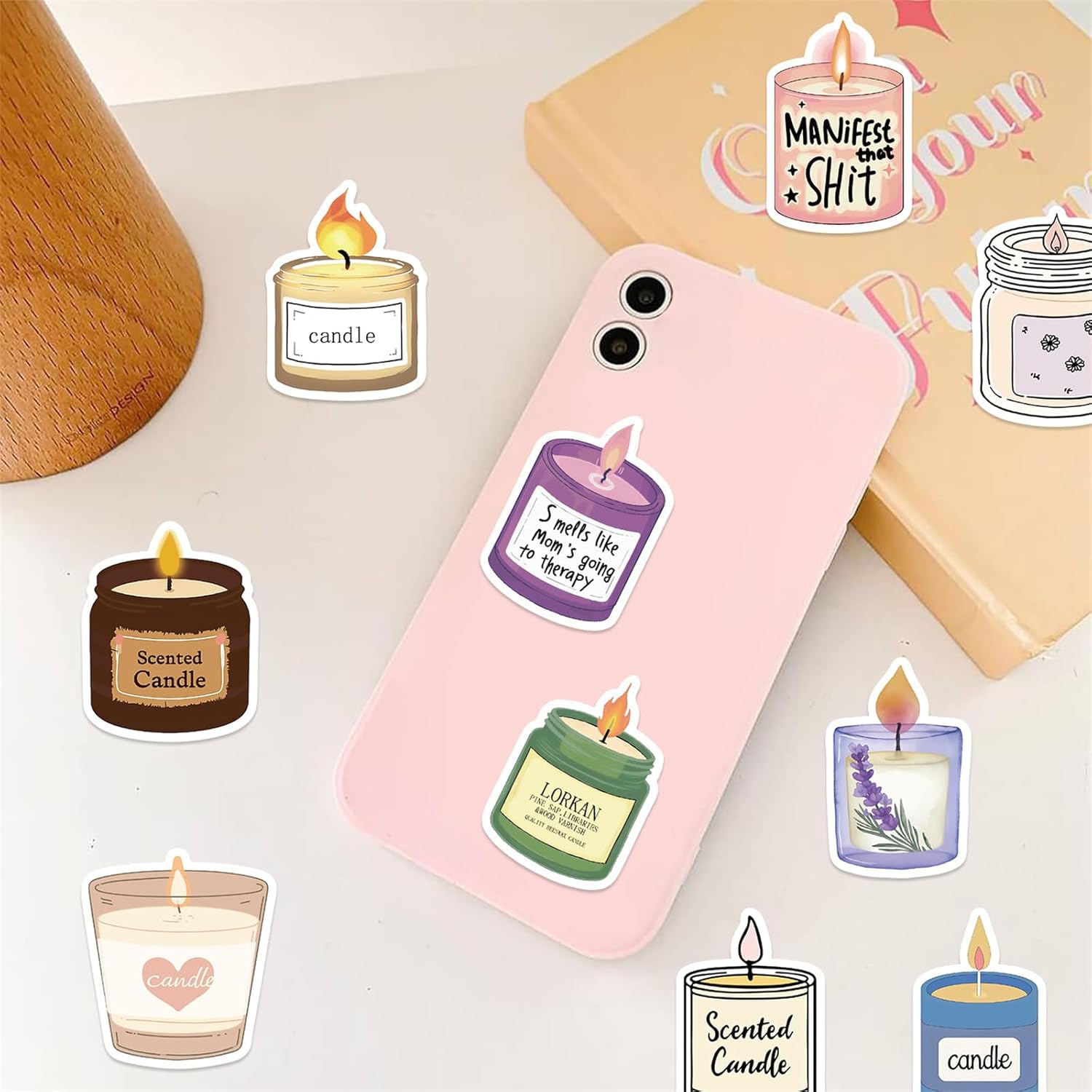 Cute Aromatherapy Candle Stickers for Girls, 50pcs Cute Cartoon Waterproof Vinyl Sticker for Water Bottle Laptop Phone Case Luggage Car Decals Gift for Kids Teens Adults Aromatherapy Candle Stickers