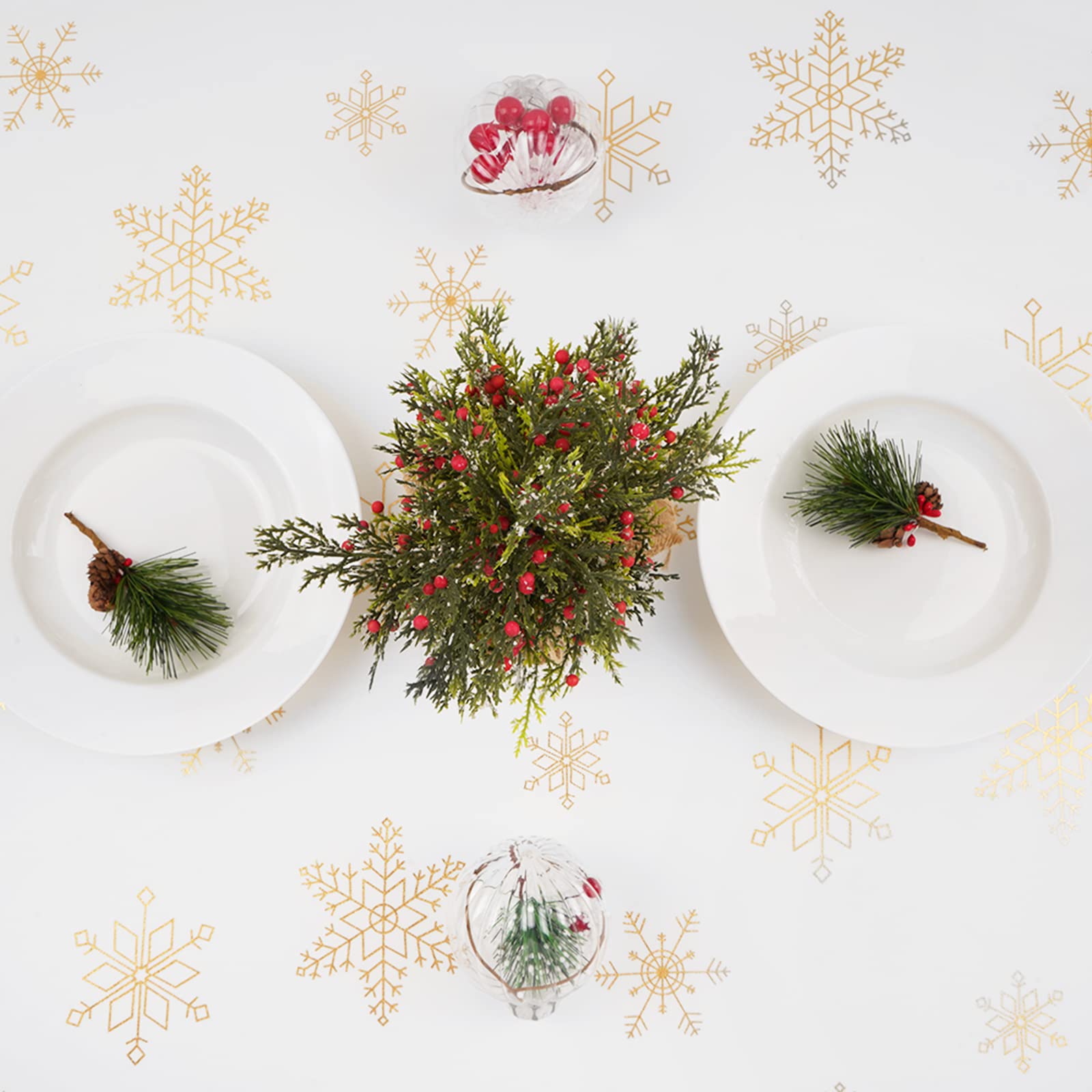 Weihnachtstischdecke Wasserabweisend – 200x140 Cm, Weiß Mit Silbernen Schneeflocken, Rechteckig, Für Festtafel & Deko