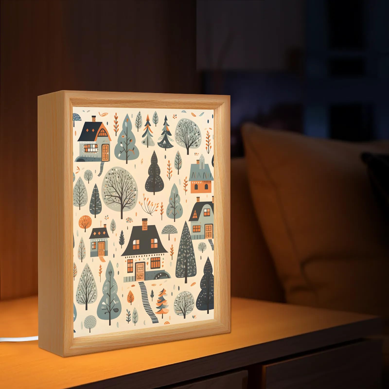 Light Up Painting, Graffiti Forest Wall Art Picture Light Watercolor Forest Light Up Desktop Art Decor, 10 Brightness, USB Powered, 3 Lighting Modes, Anxiety Relief Gift for Bedroom Home-Without Frame