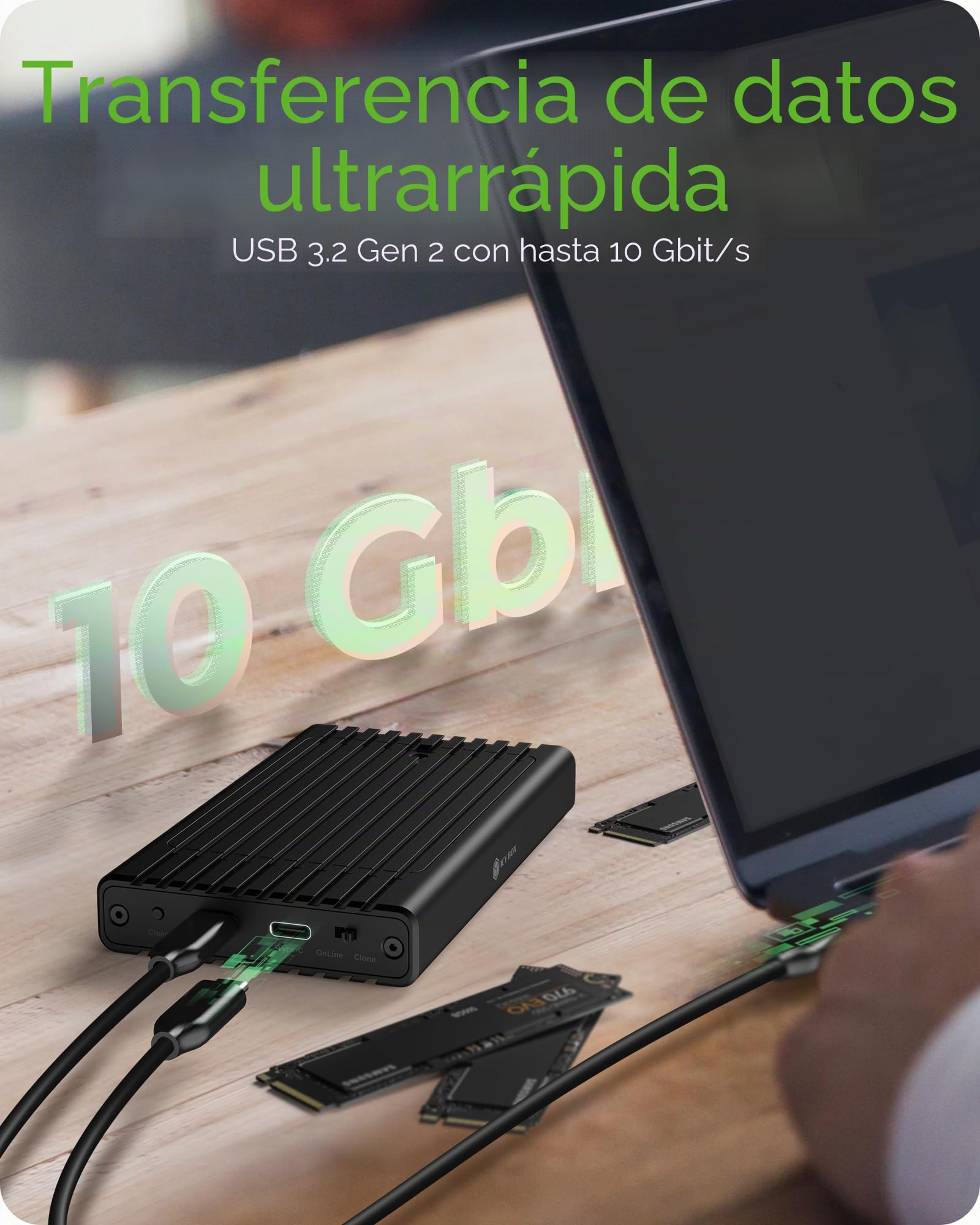 ICY BOX M.2 NVMe SSD Docking Station USB 3.2 Gen 2 (10 Gbit/s), estación de clonación y Lector NVMe, Carcasa Externa, Adaptador, USB-C y USB-A, IB-2817MCL-C31