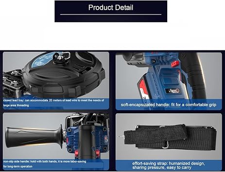 ERICAT Electrician Wall Wiring Machine, Cordless Cable Wire Puller with Brushless Motor, Infinitely Variable Speed and 0-600N Pulling Force, 0-40M/Min No-Load Speed, for Drywall Ceiling Under Rug