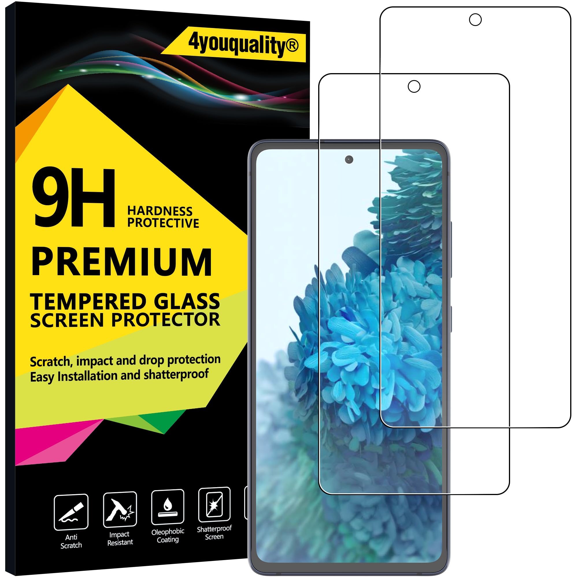 4youquality Screen Protector for Samsung Galaxy S20 FE / S20 FE 5G, Tempered Glass Film, 2-Pack, [LifetimeSupport][Impact-Resistant][Anti-Scratch]