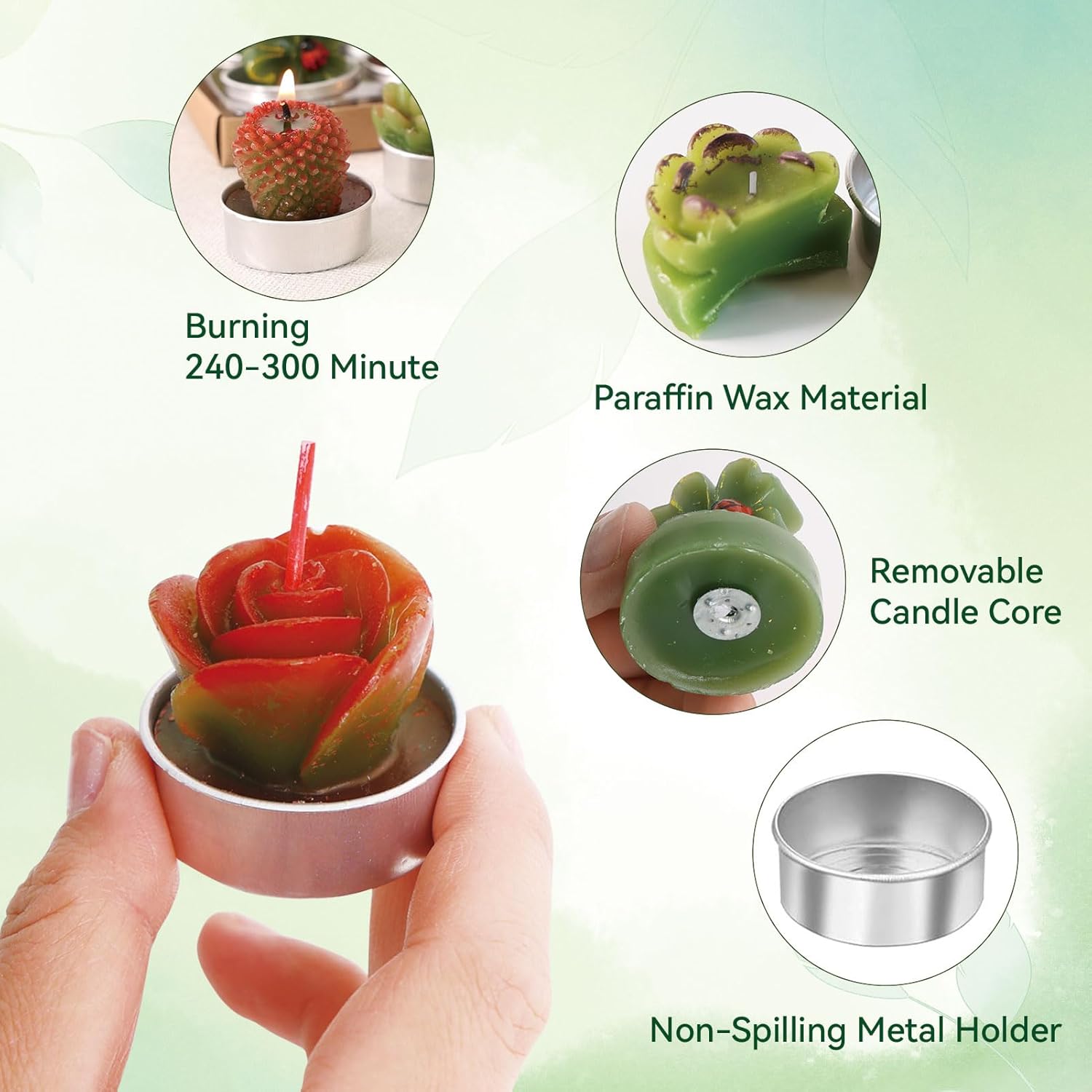 AIXIANG 6 Styles Succulent Tealight Candles Gifts for Home Decor,Mothers' Day, Halloween, Thanksgiving, Christmas - Image 3