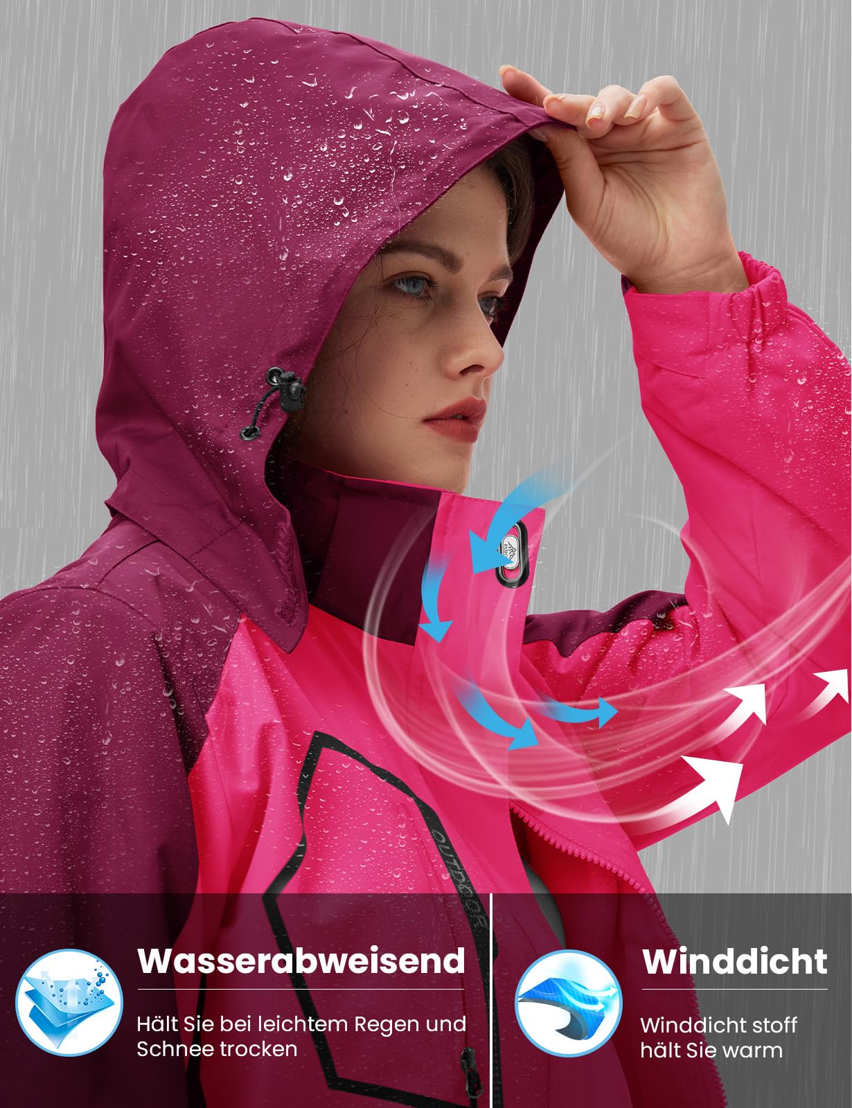 donhobo Damen Outdoor 3-in-1 Skijacke mit Fleecejacke wasserdichte Regenjacke Winddicht Warm Winterjacke Doppeljacke Funktionsjacke mit Abnehmbare Kapuze
