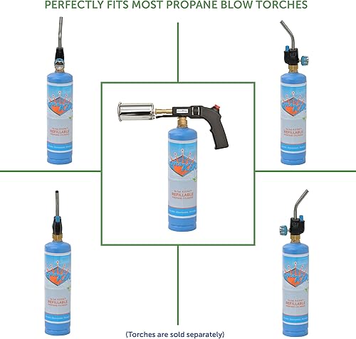 Miniatura 10 de Flame King YSN1LBKT-14 Kit de tanque de cilindro de soldadura de propano vacío de 1 libra y conexión CGA600, reutilizable, opción de recarga segura