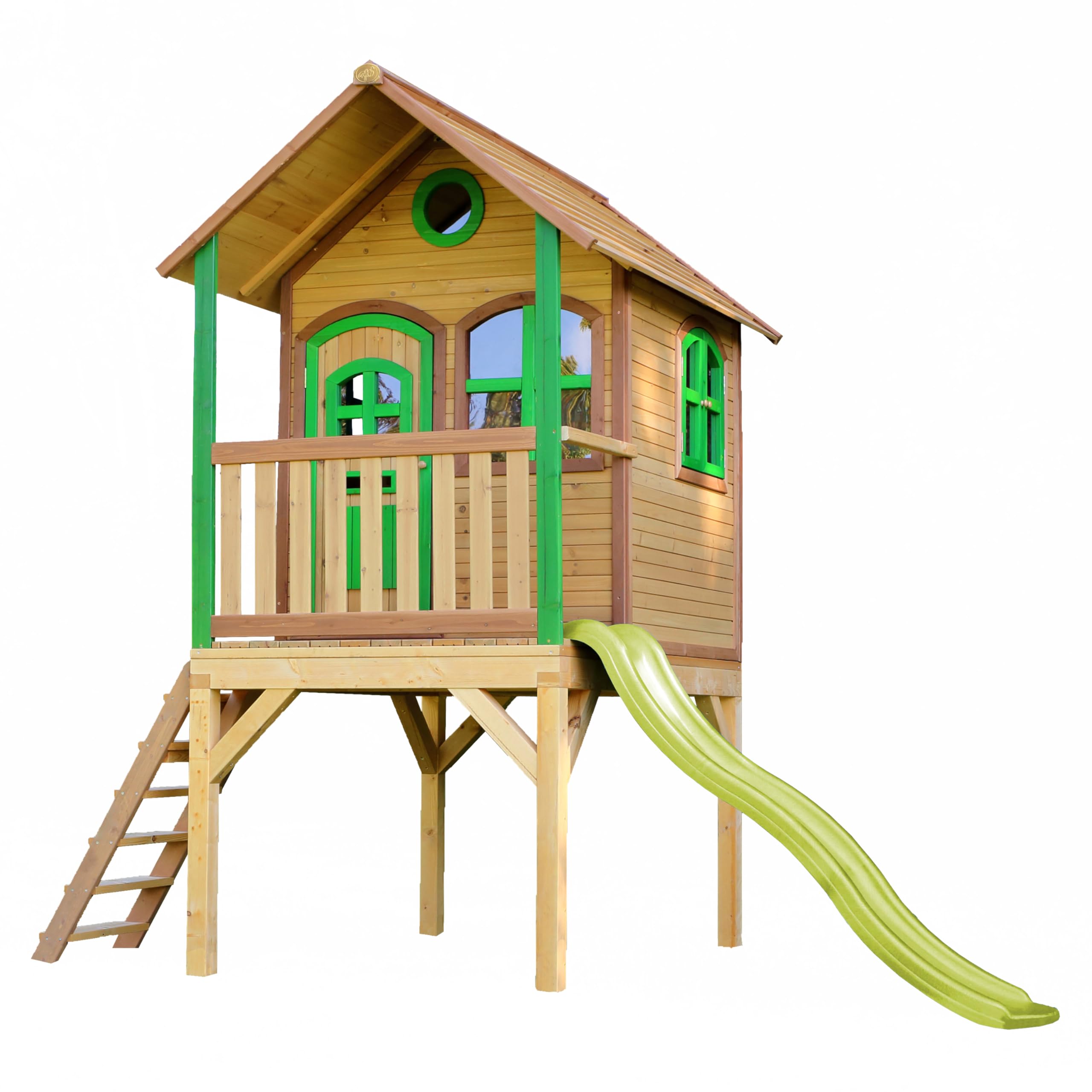 AXI Laura FSC Wooden Children's House with Yellow Slide | Playhouse for Children Garden/Outdoor | Playground in Brown and Green The Forest Stewardship Council