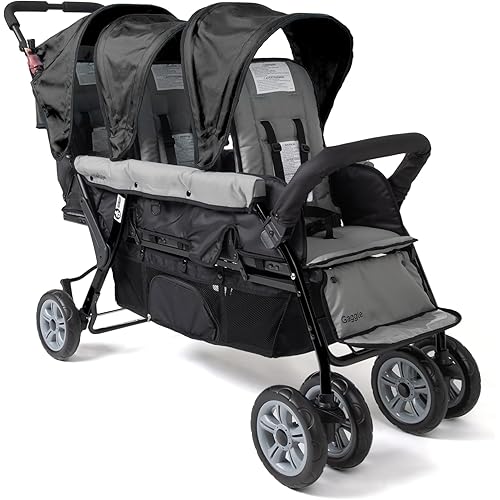 Gaggle by Foundations Compass 3 Seat Triple Stroller | Foot Brake | Shock-Absorbing All-Terrain Wheels | Easy Folding | Black