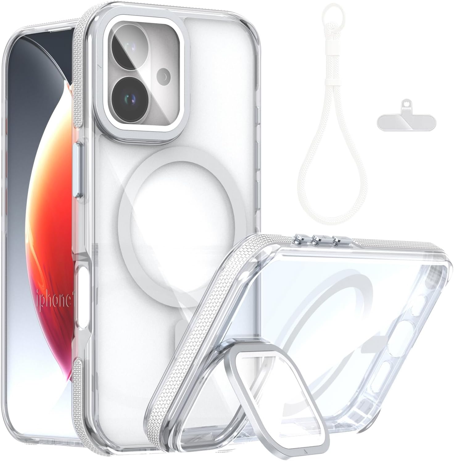 for iPhone 17 Magnetic Clear Case, MagSafe Compatible, Kickstand & Lens Protection, Soft Shockproof Bumper, Non-Yellowing Cover with Wrist Lanyard