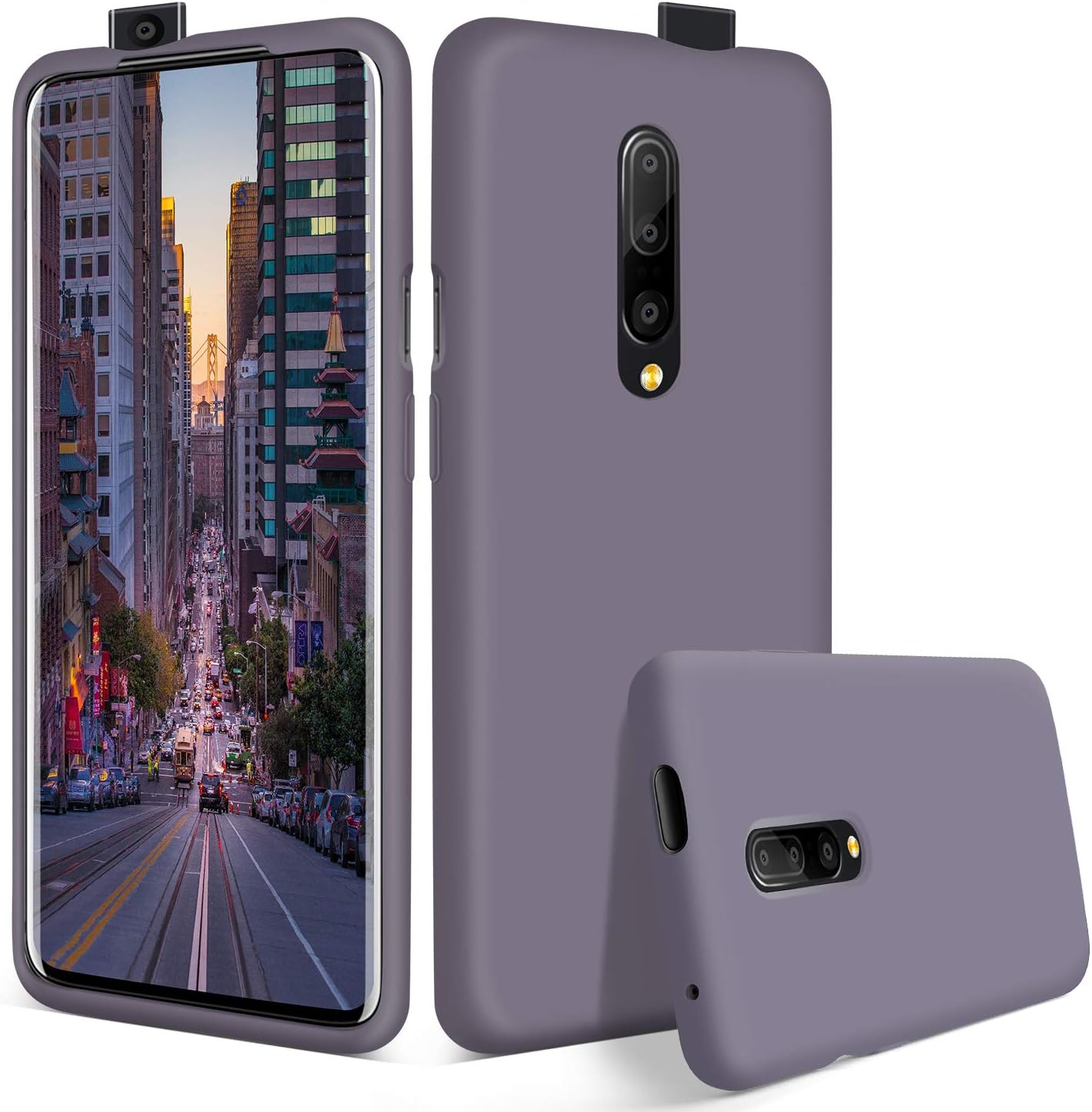 abitku Oneplus 7 Pro Case Silicone, Liquid Silicone Gel Rubber Shockproof Case Soft Microfiber Cloth Lining Cushion (360 Full Body) Compatible with Oneplus 7 Pro 6.67" (Lavender Gray)