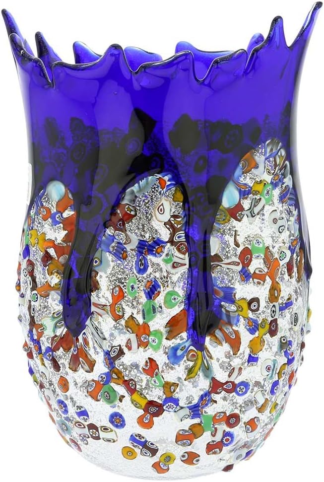 Glass Of Venice Murano Glass Millefiori Art Glass Spiky Vase - Blue