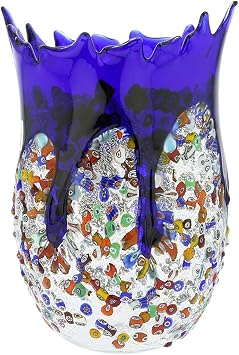 Glass Of Venice Murano Glass Millefiori Art Glass Spiky Vase - Blue
