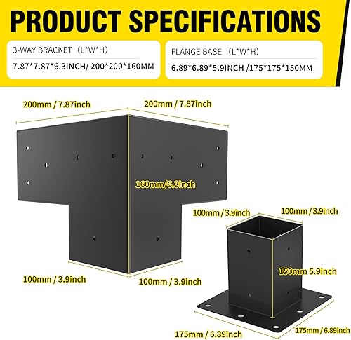 Miniatura 2 de Woodworks - Soporte de pérgola para pérgola de 3 vías, soporte de esquina de ángulo recto, soporte de madera elevado, paquete de 4 con tornillos