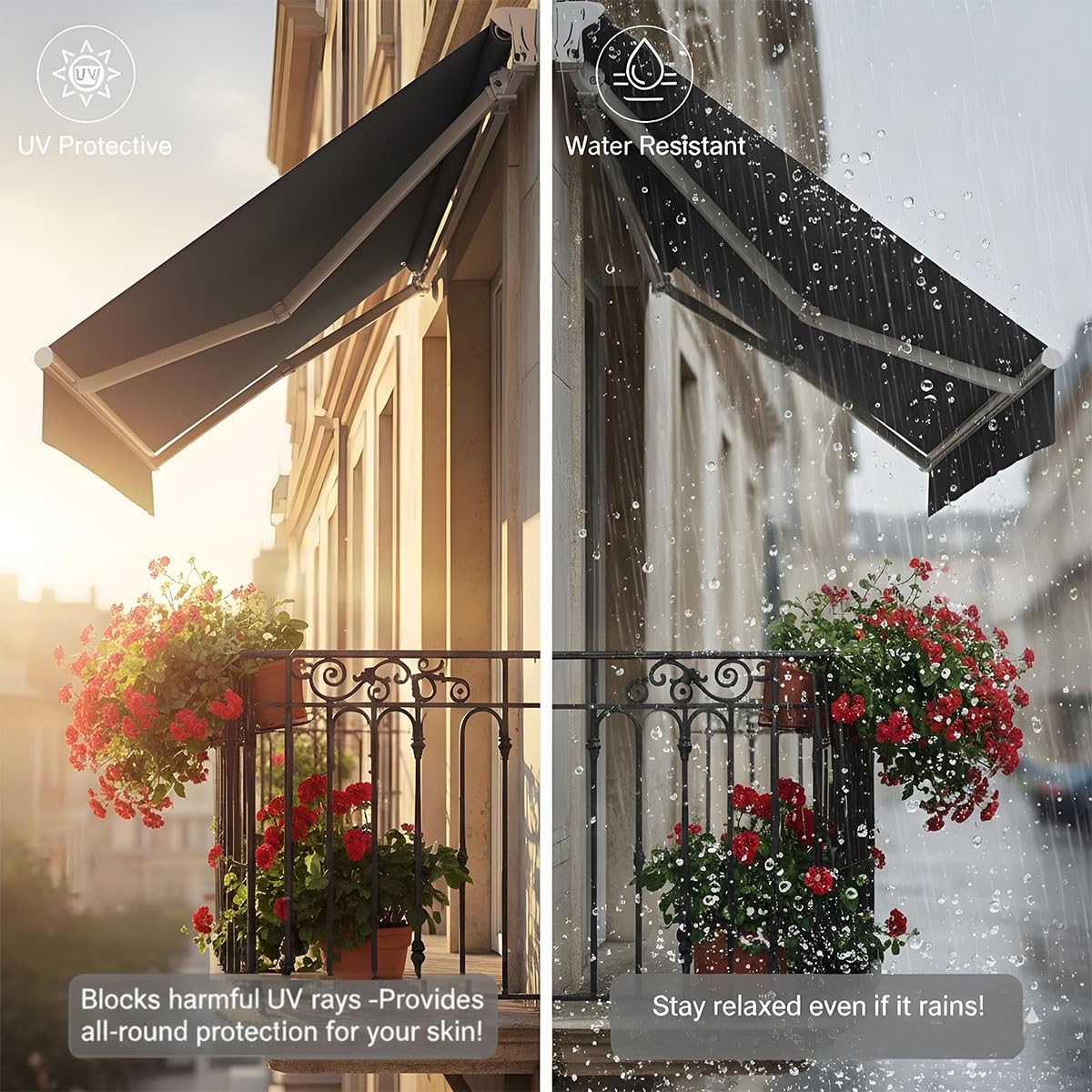Store Banne Manuel Rétractable, Toile de Remplacement pour Terrasse，2.0m 2.5m 3.0m 3.6m 4m 5m pour Rechange Protection Solaire pour Jardin Balcon Cour(Beige,250x200cm)