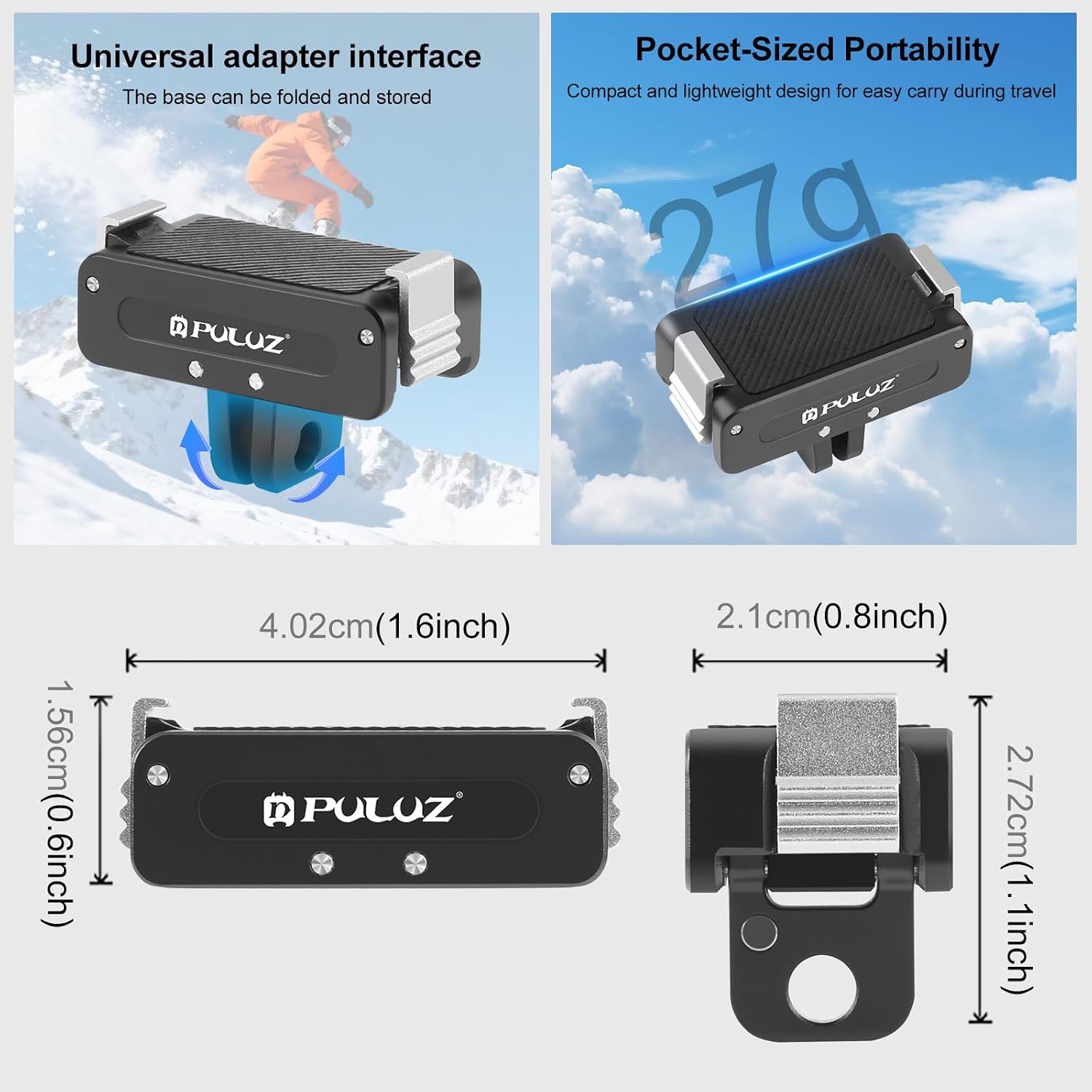 PULUZ Magnetic Base for DJI Osmo Action 5 Pro/4/3,Osmo 360,Metal Quick Release Mount with 1/4 Inch Adapter & Anti-Slip Silicone,Compatible with Selfie Stick Tripod