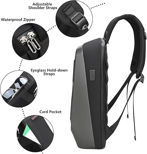 Miniatura 3 de JUMO CYLY HardShell Mochila de viaje para laptop, mochila impermeable para juegos con puerto de carga USB, mochila delgada para negocios para hombre