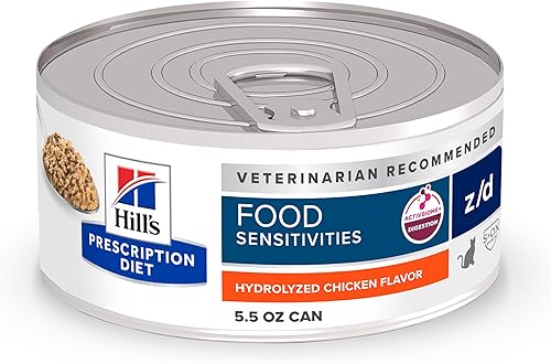 Miniatura 1 de Hill's Prescription Diet zd SkinFood Sensitivity - Alimento húmedo para gatos, dieta veterinaria, latas de 5.5 onzas, paquete de 24