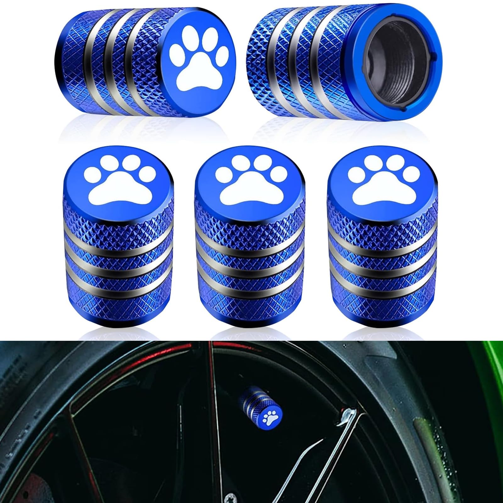 5 PCS Car Tire Valve Cap, Aluminum Anti-Rust Dust-Proof Tire Valve Stem Caps, Automotive Wheel Accessories, Universal Replacement Tire Valve Cap for Most Cars, Trucks (Blue)