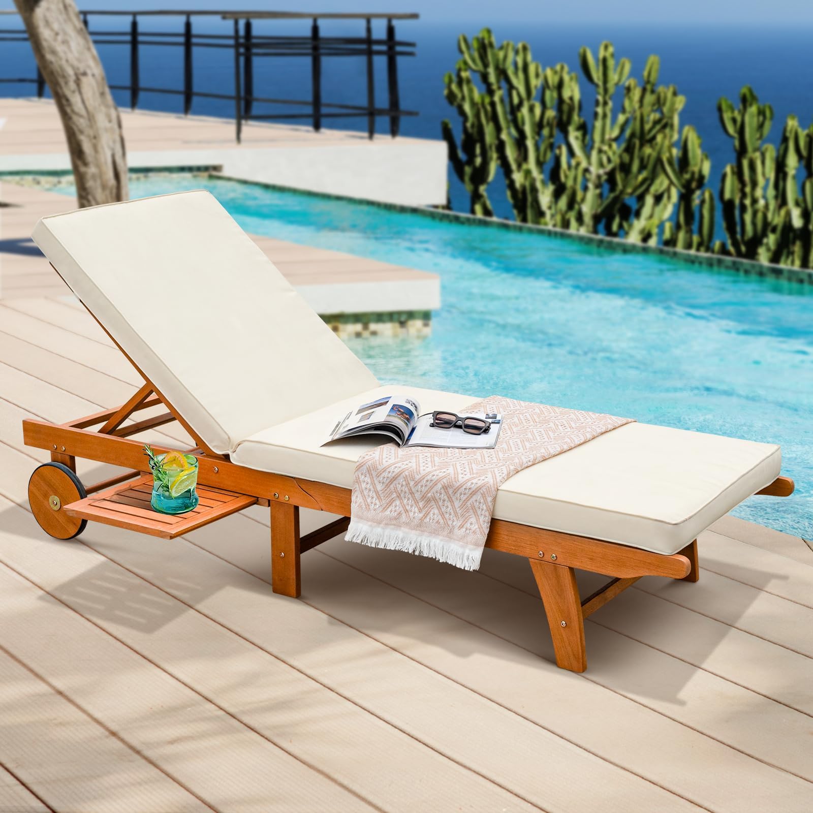 Amazon.com : Federica Upgraded Wood Chaise Lounge with Cushion Outdoor