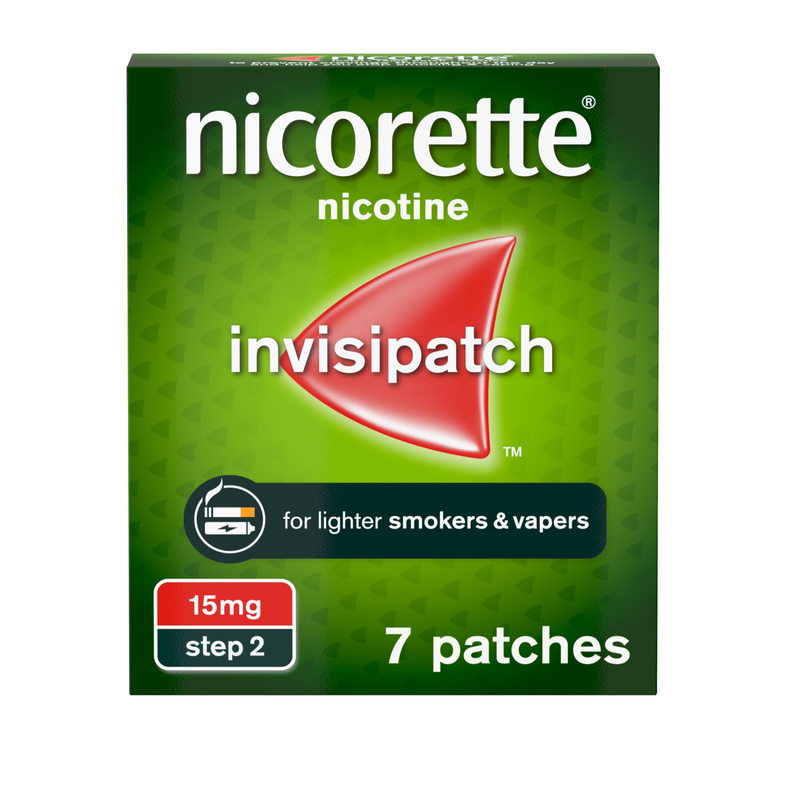 NicoretteInvisiPatch, Nicotine Patches Step 2, 15mg, 7 count, Effective and discreet Stop Smoking and Stop Vaping Aid, Nicotine Patches to Beat Cravings & Withdrawal Symptoms (Quit Smoking or Vaping)