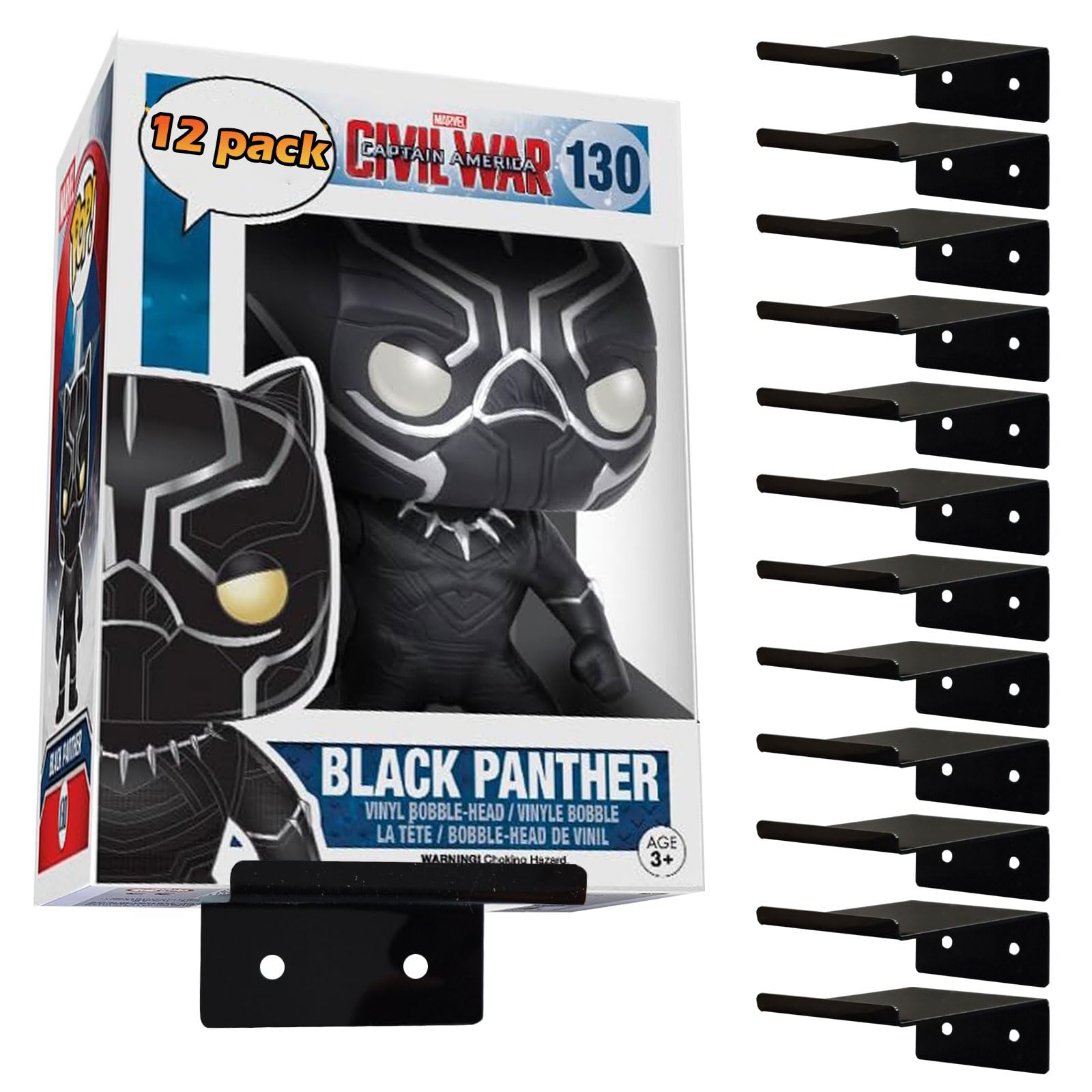 Monciysn 12 Pack Black Acrylic Shelf for Funko Pop Boxes, Wall Display Shelf for Toy Figures Collectible, Boxed Action Figure and Wall Display Case