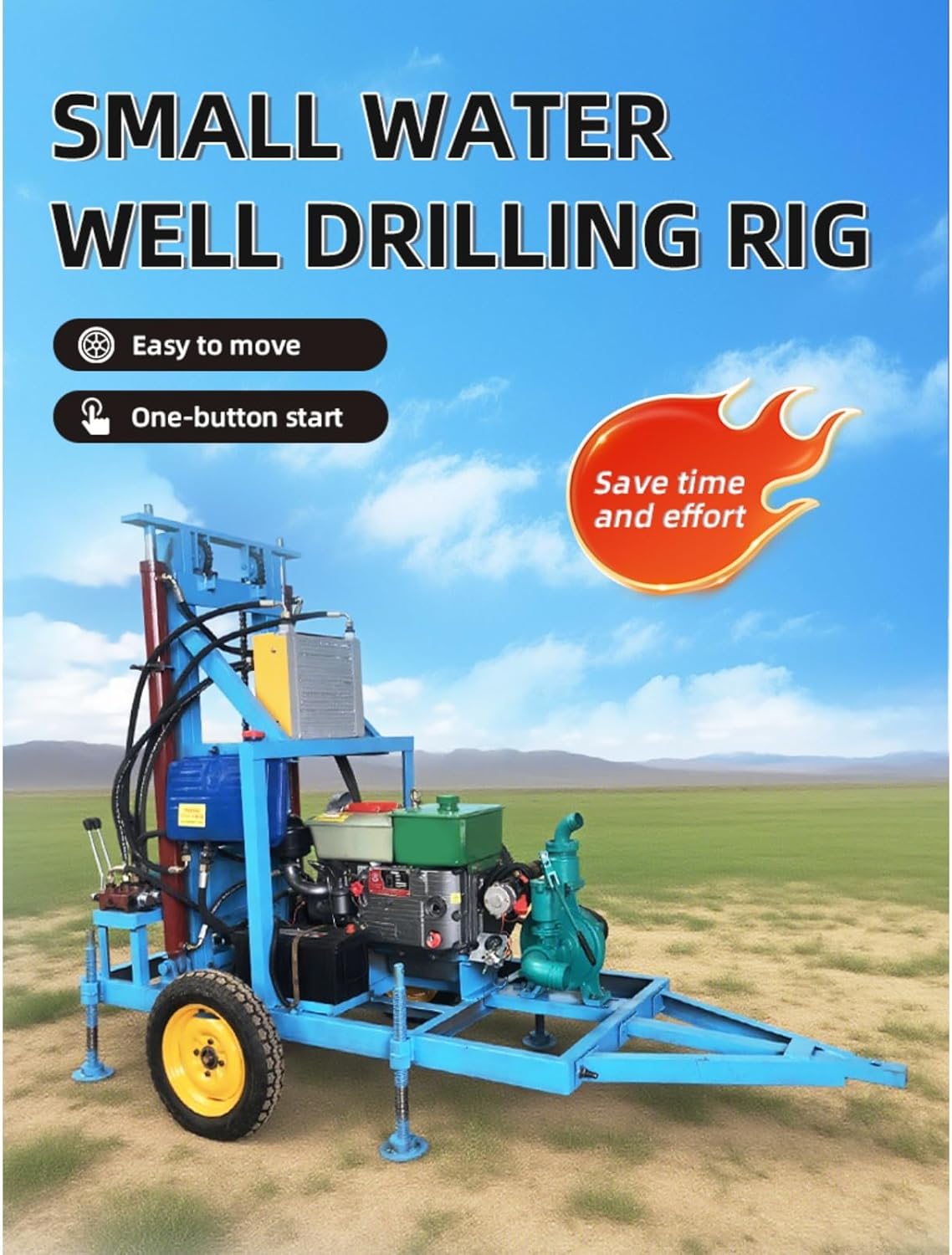 Water Well Drill Auger Machine Portable Drilling Rig DIY Hydro Drill Kit for Rural Property Livestock Watering Garden Irrigation Ground Drilling Equipment