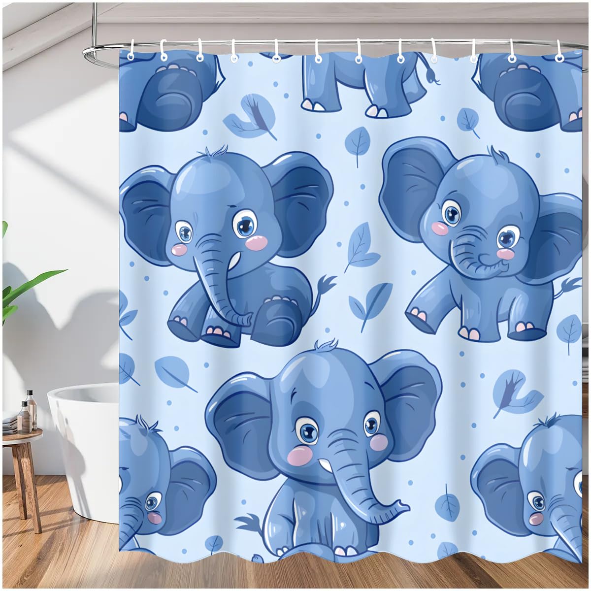 Rideau de douche éléphants en tissu haut de gamme moderne et rustique