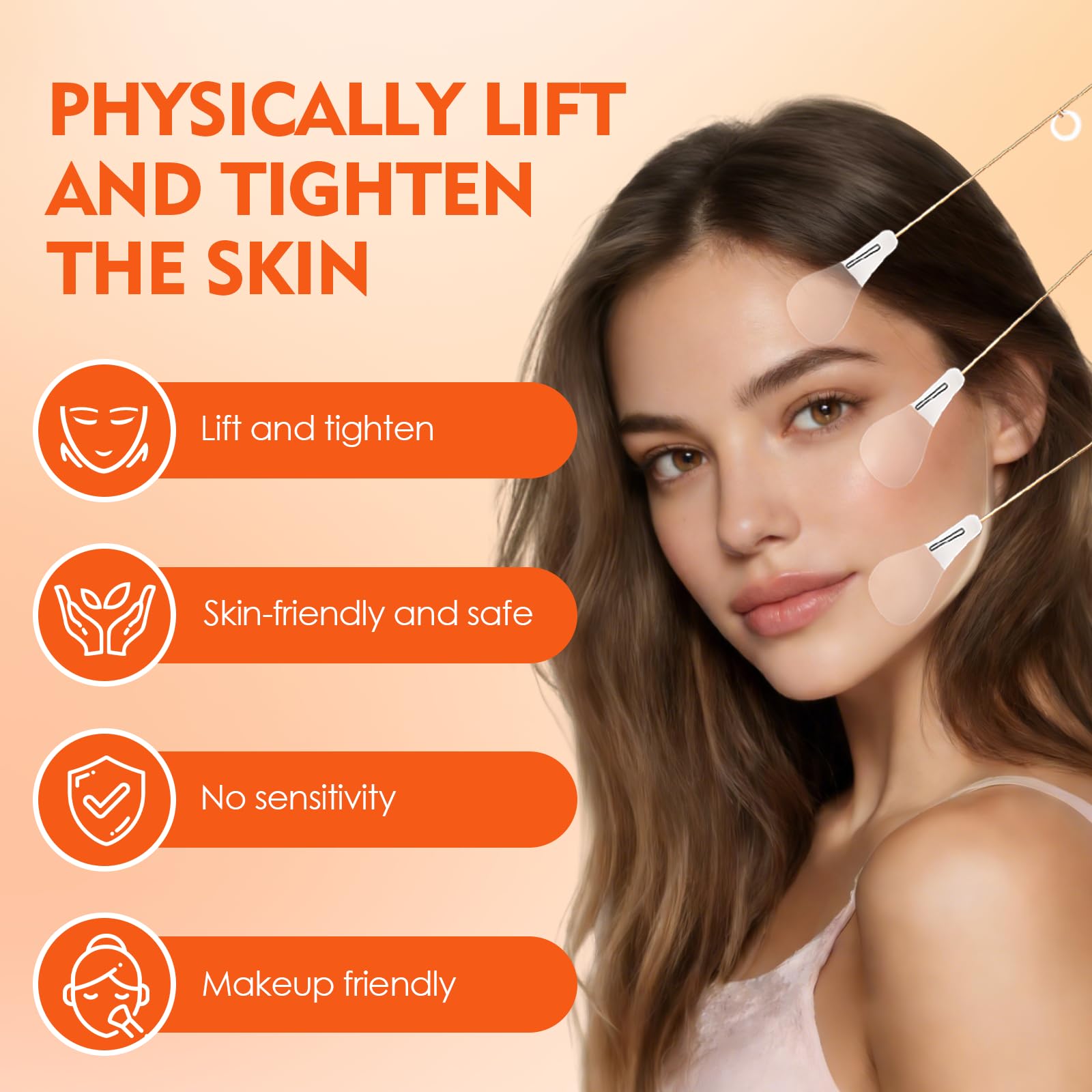 Set de 80 Tiras Invisibles y 4 Cordones – Efecto Lifting Instantáneo para Rostro, Cuello y Ojos