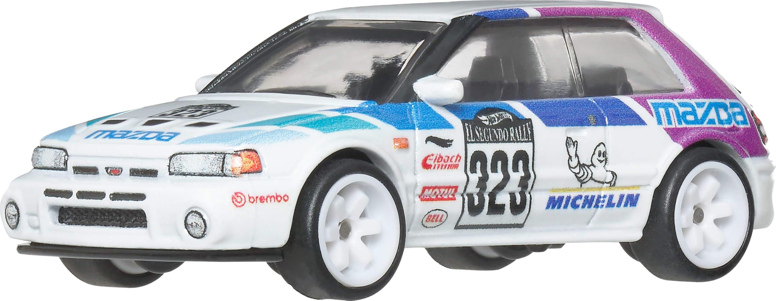 Hot Wheels Premium Car Culture - Mazda 323 GTR, modellino da collezione in scala 1:64 con telaio in metallo e pneumatici Real Riders, decorazioni premium e dettagli realistici, 3+ anni, JKF17 - 2