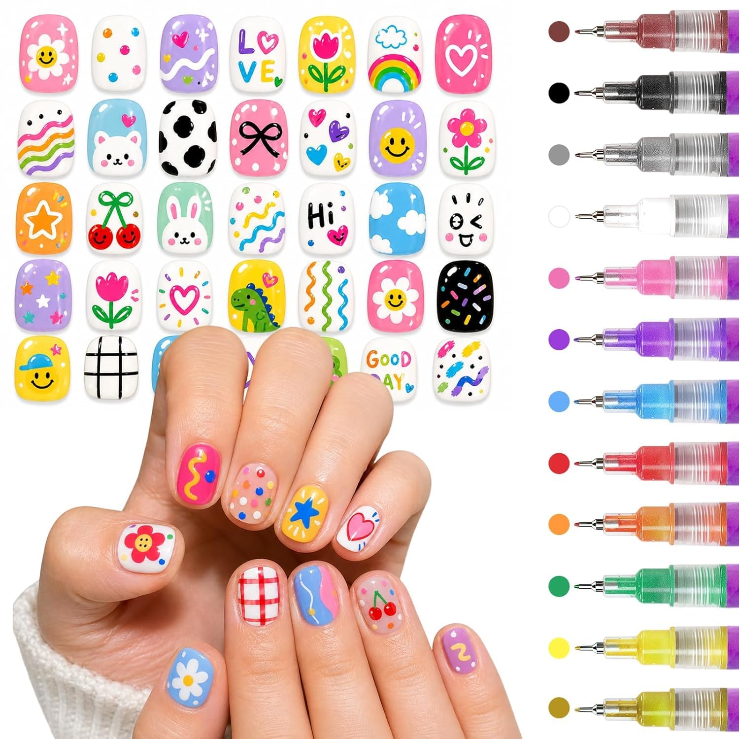 12 Colors Nail Art Marker Pens Set, Nail Markers for Nail Art, 0.5mm Fine Tip Nail Art Pens, Quick Dry Nail Drawing Pens for Lines, Dots, DIY Nail Art Kit,Suitable for Nail Art, Nail Painting, And Artistic Decorations-image-42