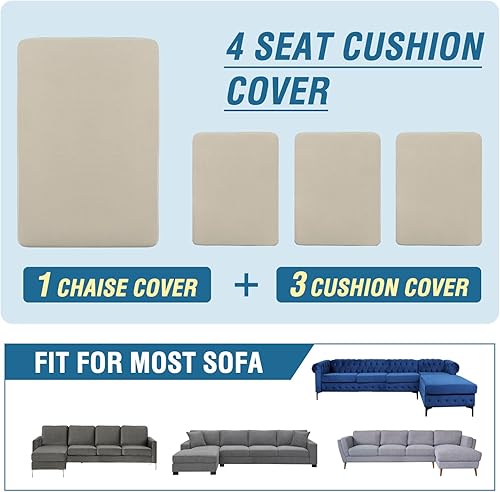 Miniatura 8 de H.VERSAILTEX Fundas para sofá modular, 4 piezas, fundas de cojín para sofá en forma de L, fundas de cojín separadas para sofá seccional izquierdo y