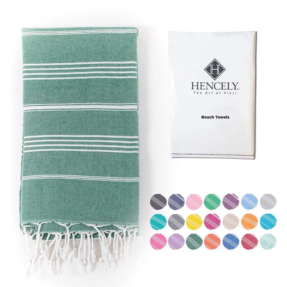 Hencely Turkish Beach Towel 37x68 Oversized, Sand-Free, Quick-Dry, Lightweight - Travel Essential for Pool & Bath - Striped 100% Cotton Bathroom
