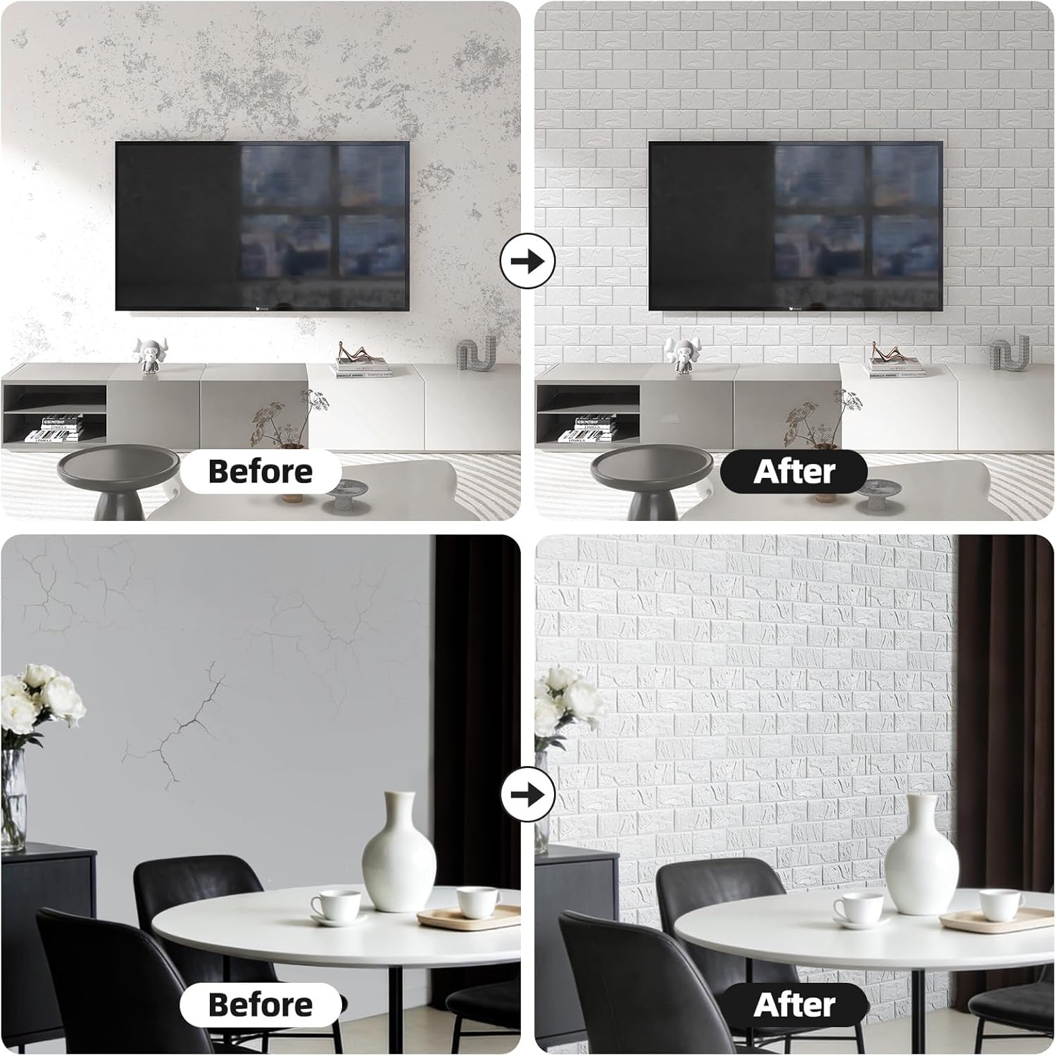 WADILE Peel and Stick 3D Wall Panels 12"x12" Aluminum Foil Backing, Waterproof Self-Adhesive Wall Tiles for Kitchen Bathroom Living Room, White PVC Wall Decor – 30 Pack
