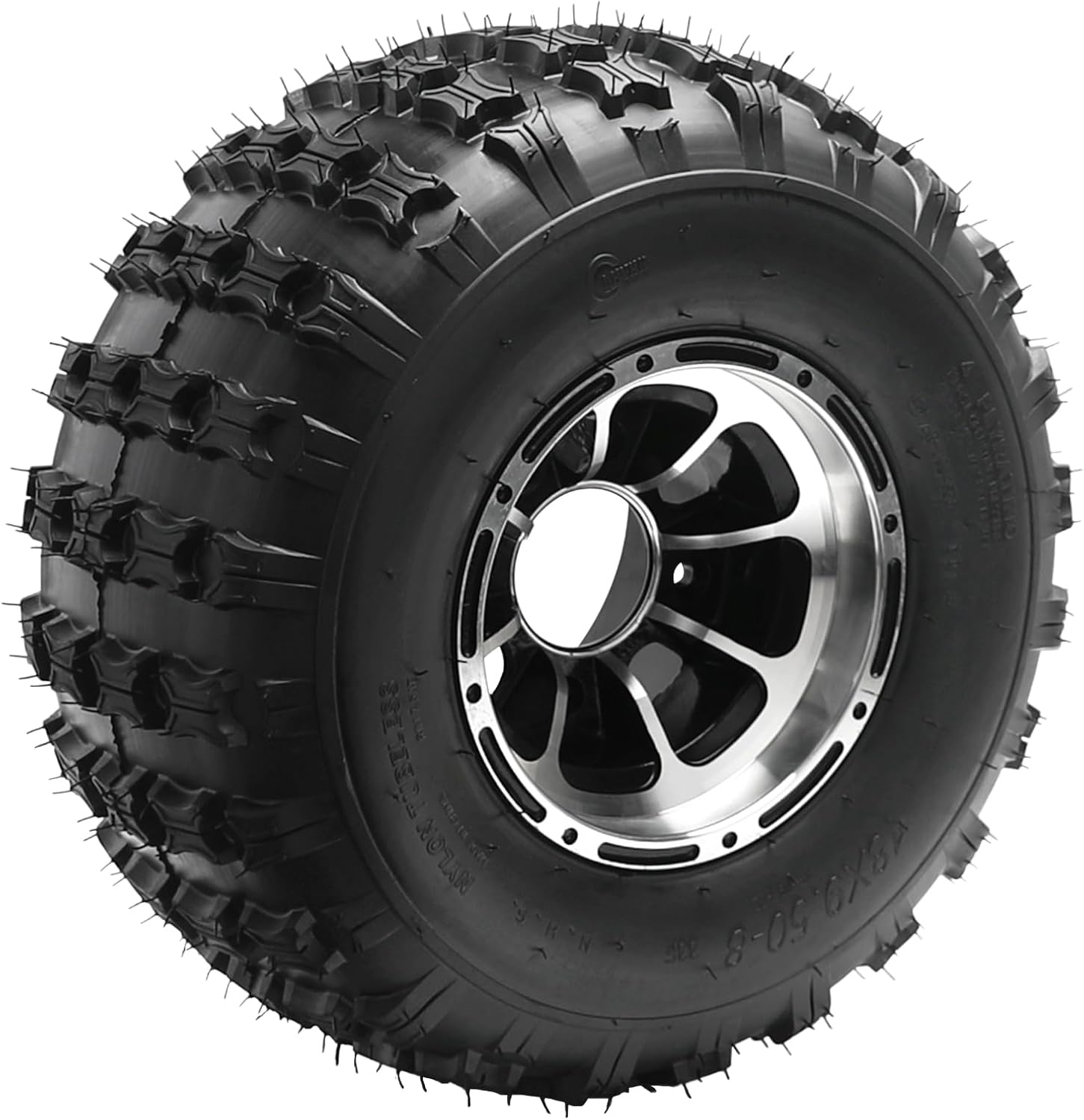18x9.50-8 ATV Tires and 8" Steel Wheel Combo, Knobby Go Kart Tubeless Tire and Rim, with 4 Stud 23T Wheel Axle Hubs, for ATV Go Cart Golf Cart Quad Mini Bike Drift Trike 4 Wheelers Taotao (Black 2)