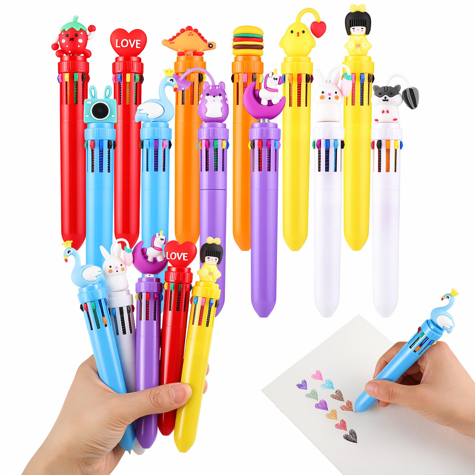 Yoosso 12 Pcs Mini Pens, Multi Coloured Animal Pen All In One 10 In 1 Birthday Party Bag Fillers Party Bag Pens For Adults Student Gifts