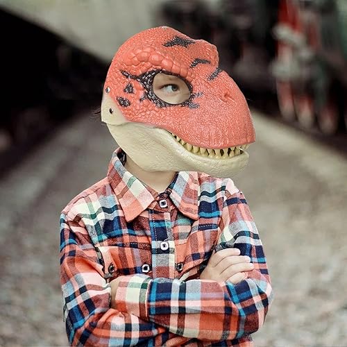 Miniatura 7 de Máscara de dinosaurio para la cabeza, para fiesta de Halloween, látex de animales T-Rex, máscara de cabeza de dinosaurio, máscara de fiesta de