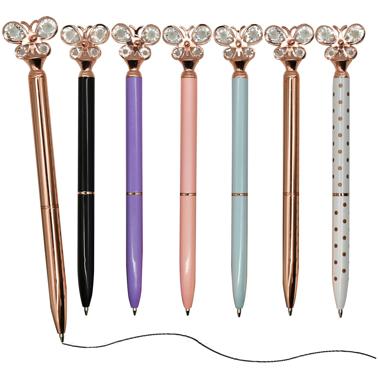 Lopenle 12PCS Fashion Butterfly Pens Bling Diamond Ballpoint Pens Luxury Metal Twist Pens 1.0mm Black Ink Ballpoint Pens For Office Home Party