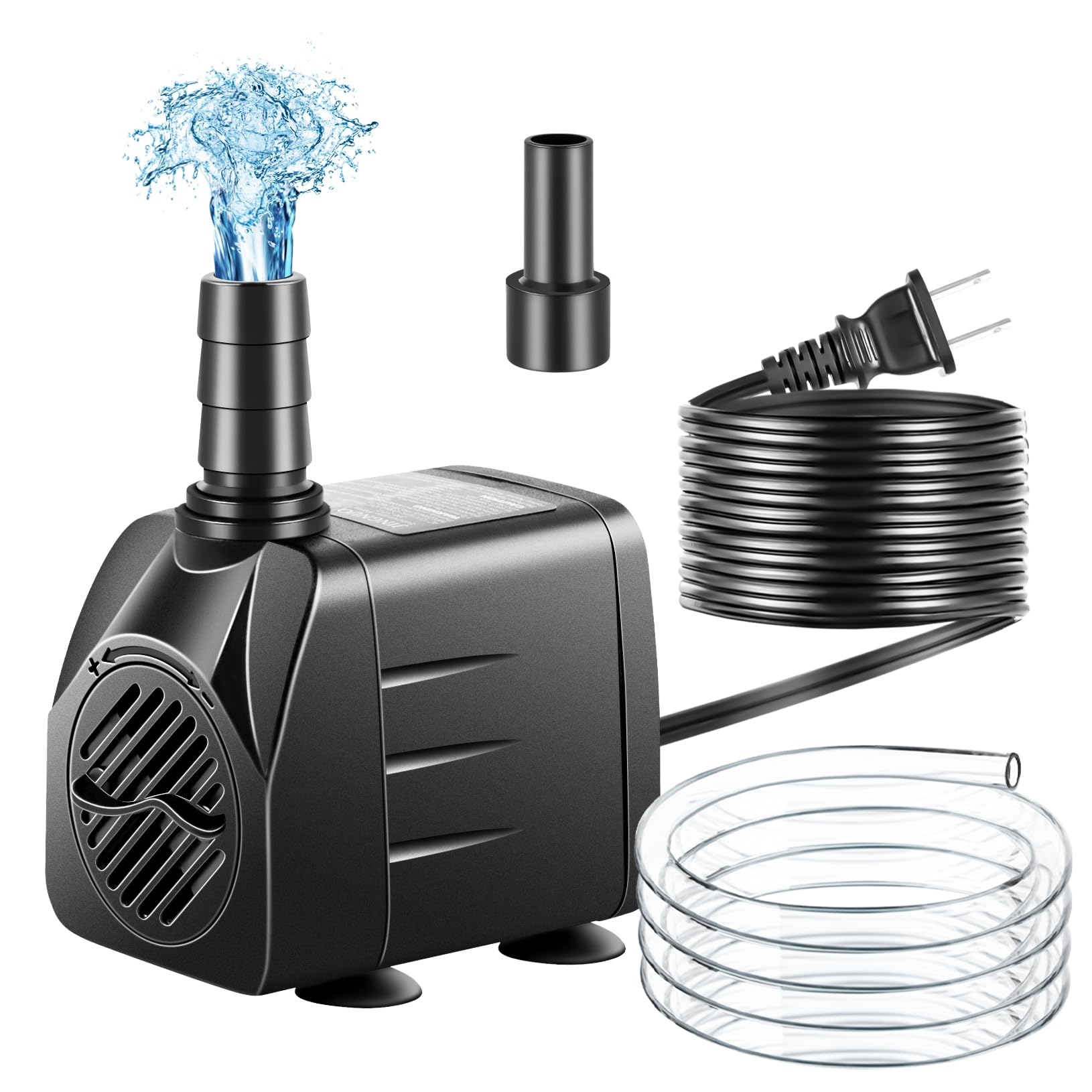 Submersible Pump, Small Fountain Pump with Tubing, Submersible Water Pump for Aquarium Fish Tank Indoor or Outdoor Pond Fountain Hydroponics Statuary (10W 160GPH, No Led Light)