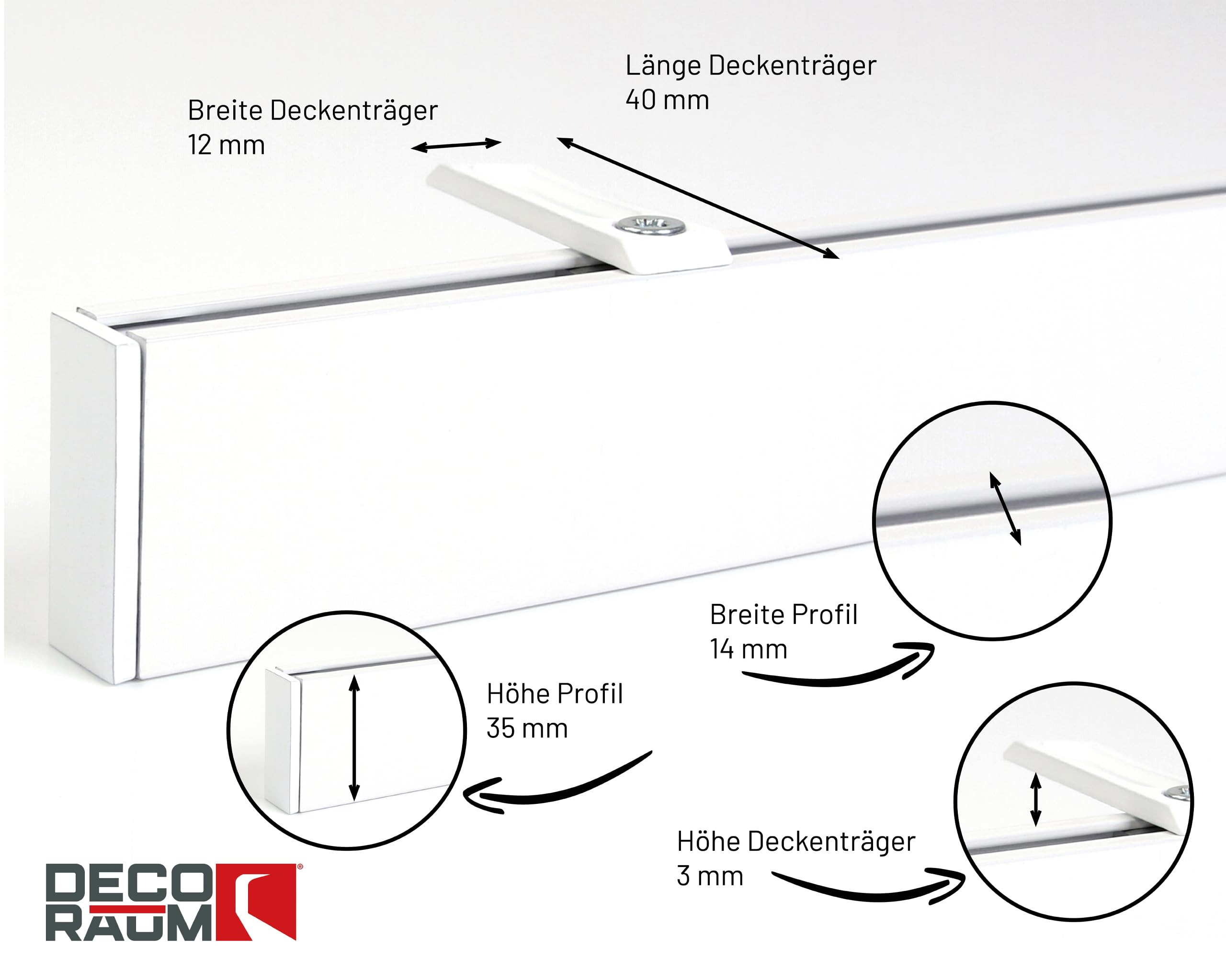 Deco-Raum Tringle à rideaux sur mesure avec rails intégrés carrés, fixation au plafond, support de plafond, tringle pour rideaux, barre pour rideaux d’intérieur, pour rideaux blancs 220 cm