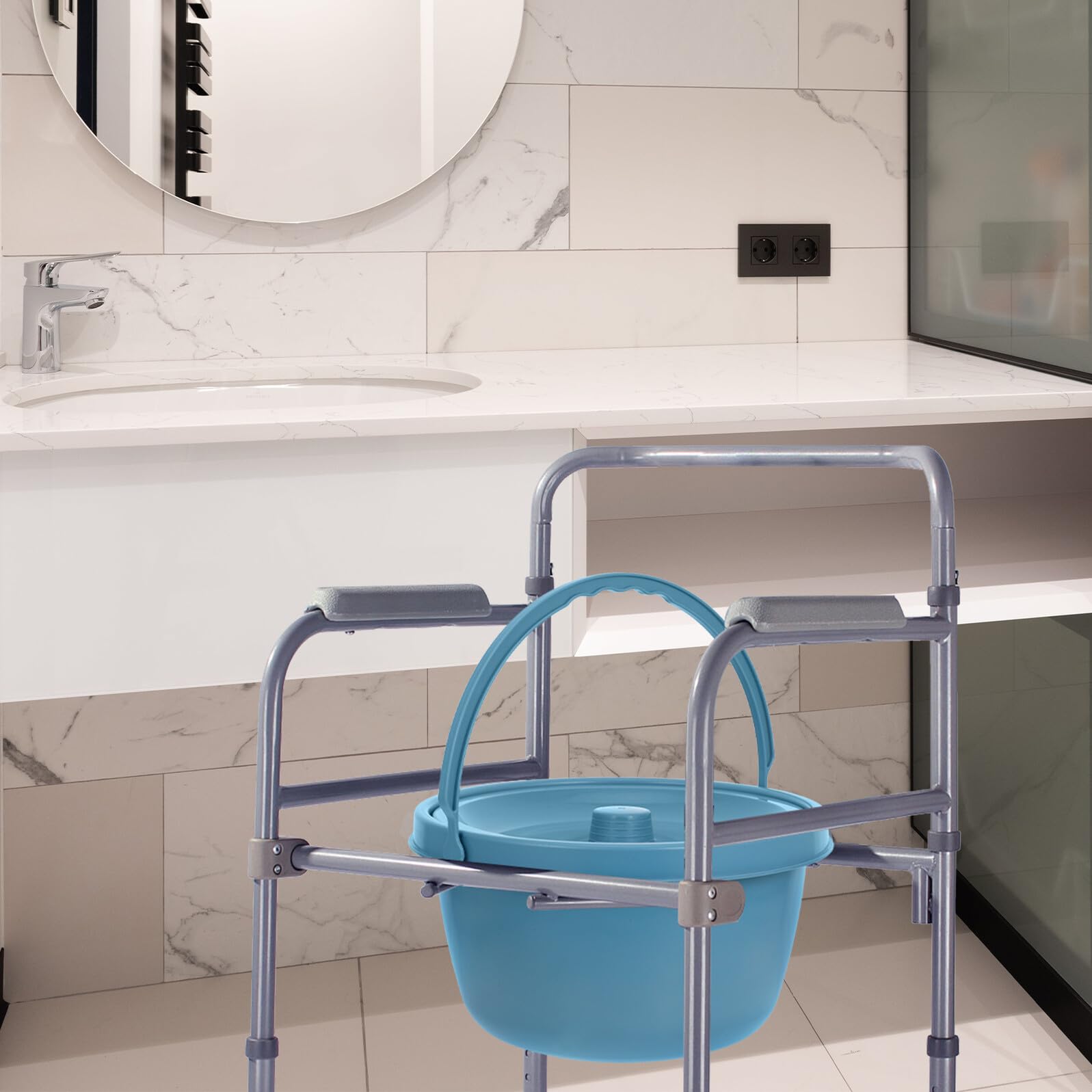 Vaso da Notte Igiene Personale Pratica e Compatta con Sedile Comodo Portatile in Plastica per Anziani e Donne Incinte, Adatto per Uso Bedside e Camping