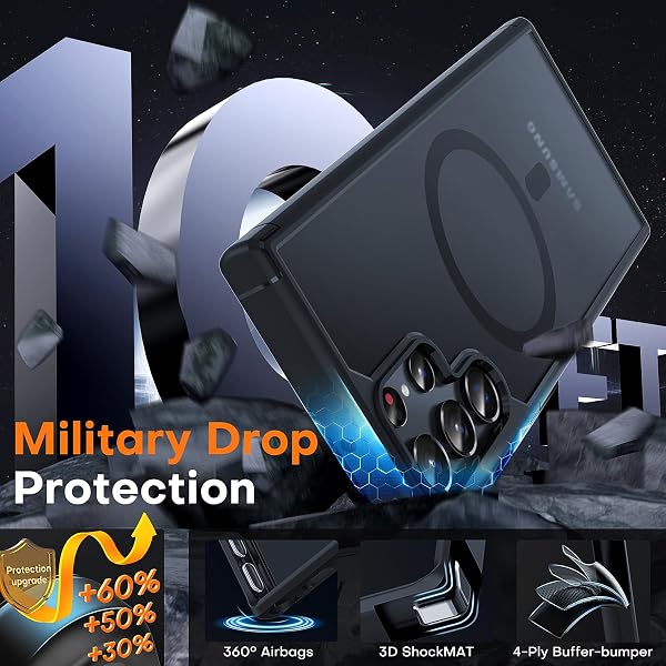 TOCOL Cover per Samsung Galaxy S22 Ultra, Compatibile con MagSafe, Protezione di Qualità Militare, Antiurto Anti-Graffio, Custodia Magnetica per Galaxy S22 Ultra 5G, Nera - 5