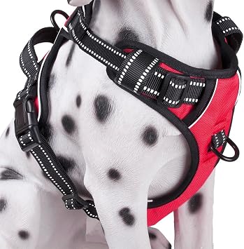 PoyPet No Pull Dog Harness, Reflective Comfortable Vest Harness with Front & Back 2 Leash Attachments and Easy Control Handle Adjustable Soft Padded Pet Vest for Small to Large Dogs Red,L