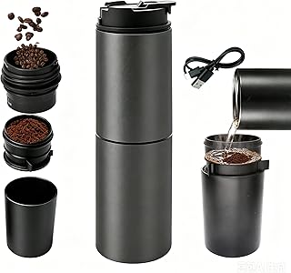 Portable Electric Grind&Brew Pour Over Coffee Maker,All-in-One:Double-Wall SS Tumbler,Stainless Drip Kettle,Permanent Stainless Filter Dripper&Built-in Grinder for Travel,Camping,Office