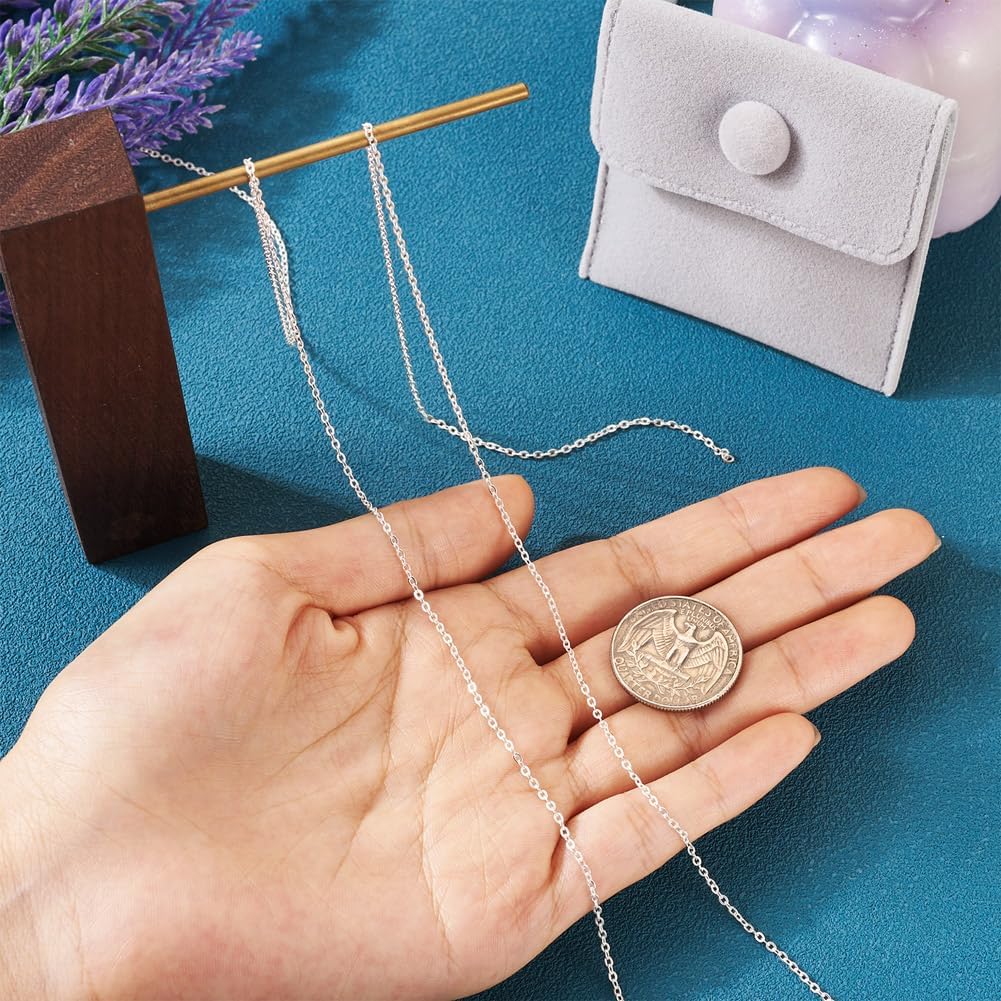Elecrelive 3.28 Feet 925 Sterling Silver Cable Chains 1.5mm Thin Small Link Silver Necklace Permanent Jewelry Chain for Women Minimalist Necklace Bracelet Making