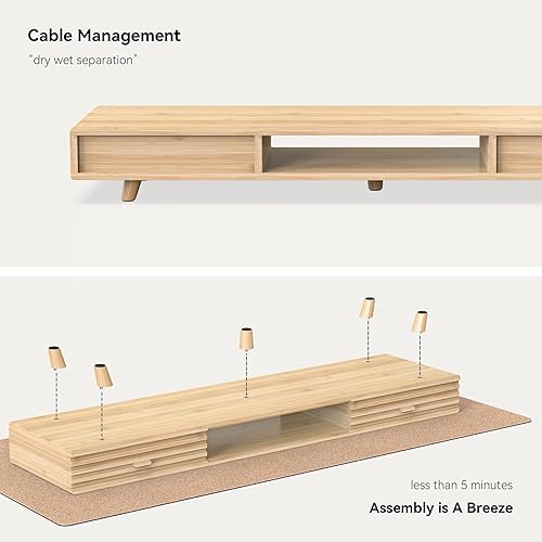 Miniatura 6 de Bamboo Monitor Stand with Drawer - Desk Organizer with Cable Management & Storage, Ergonomic Laptop Riser for Home Office (220lbs Capacity, 39 inch