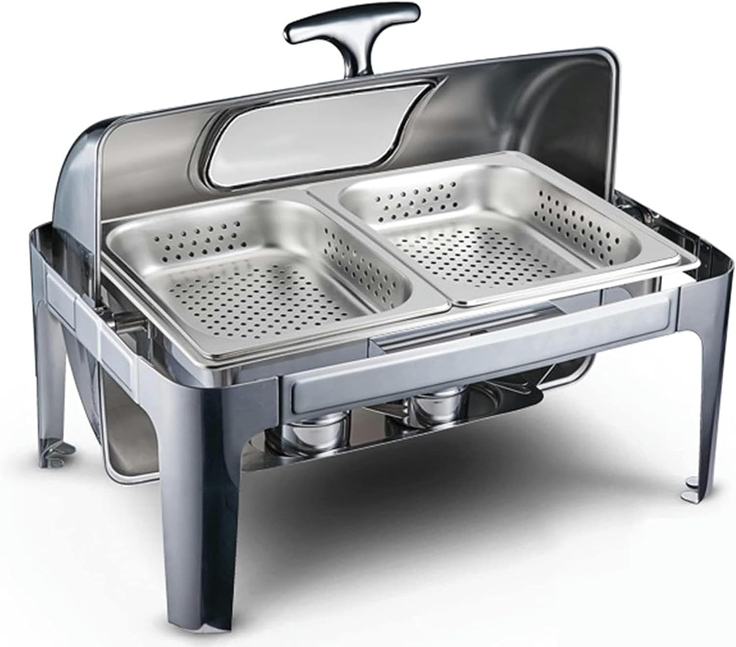 Stainless Steel Buffet Hot Plate - Buffet Servers and Heaters. Hot Pot Buffet Set, Stainless Steel Buffet Hot Pot with Glass Lid Food Warmer Catering (Visual Punching- Double-9L