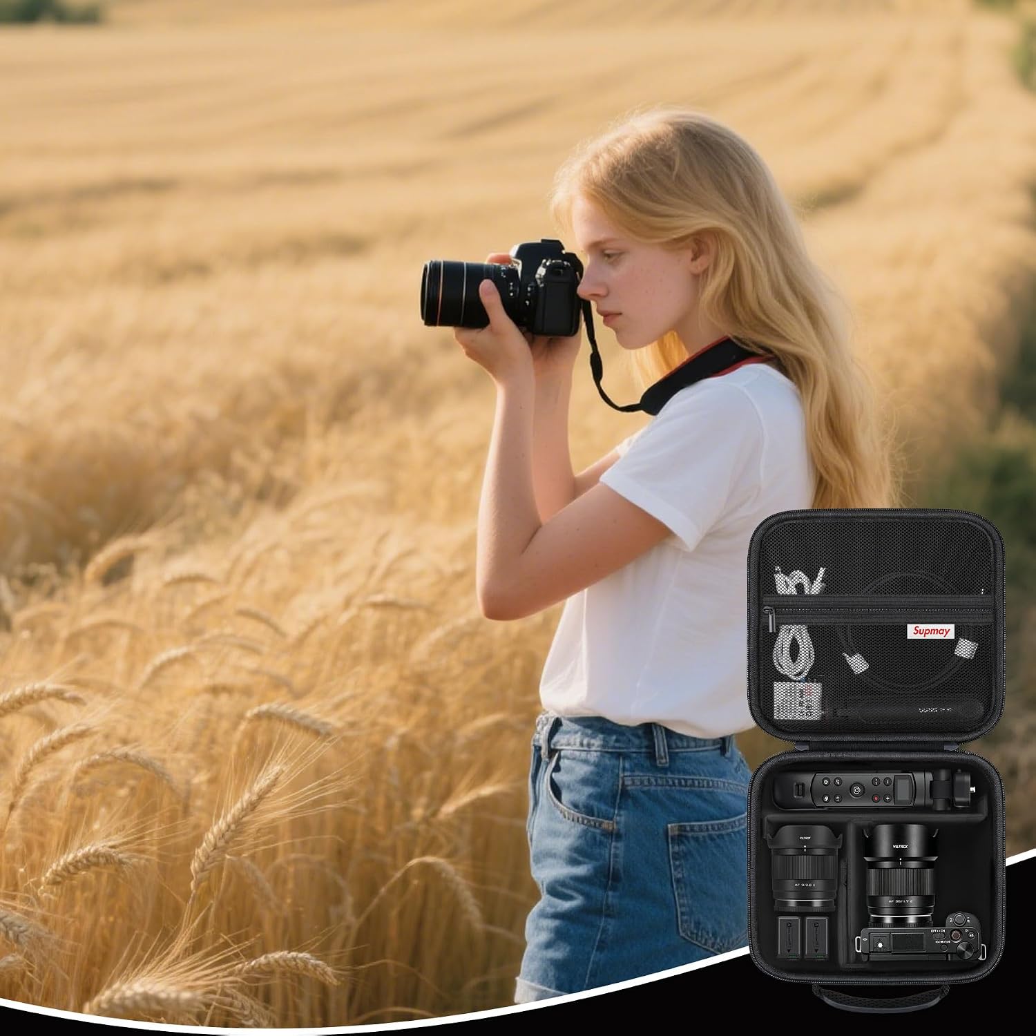 Carrying Case for Sony Alpha ZV-E10/ ZV-E10 II/ZV-E1/ a6400/ a6700/ a6100/ a6000/ a6500/ a6600 Digital Camera, Vlog Camera Kit Storage Holder Fits Tripod, Lens, LED Video Light, Battery, Black