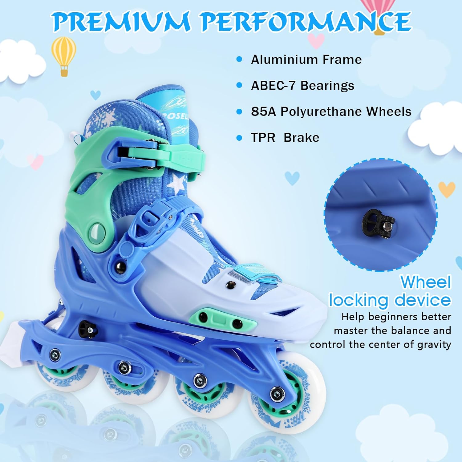 Inline Skates, Adjustable Childrens Inline Skates with Light up Wheels for Girls, Boys, Teens, Beginner | with Protective Gears and Carry Bag
