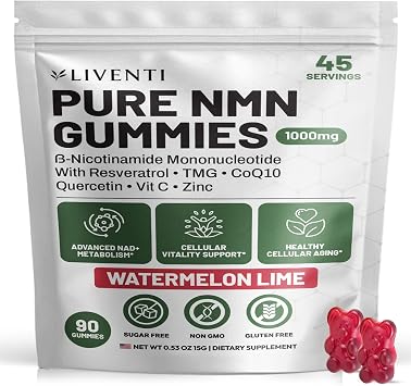 Pure NMN Gummies 1000mg NAD+ Precursor Blend with Resveratrol, TMG, CoQ10, Quercetin & Vitamin C Ideal for Energy, Healthy Aging, Daily Wellness, Vitality Watermelon Lime, 90 Gummies