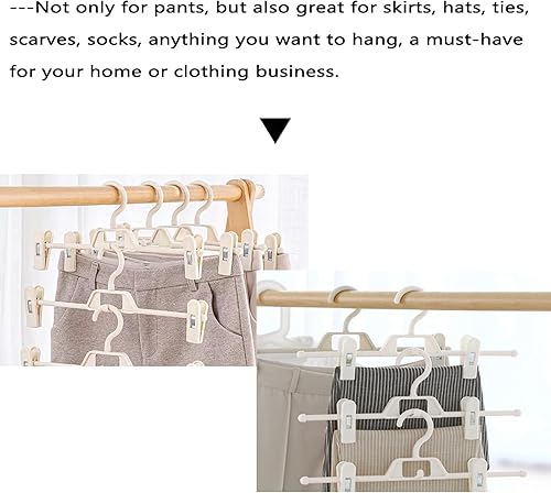 Miniatura 4 de Perchas de plástico para pantalones, paquete de 10 perchas para pantalones con clips, perchas para ropa con clips giratorios y ajustables de 360,